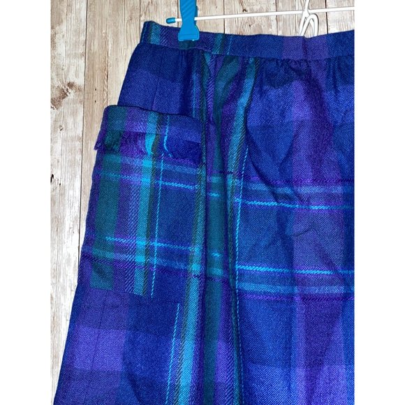 Women's Vintage Tanner Sport Blue Green Plaid Wool Zip Pencil Skirt Size 12 - Picture 5 of 12